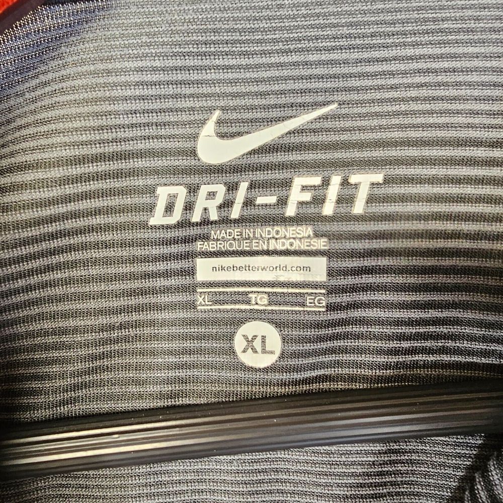 Nike Dri-Fit Polo Shirt Mens Striped Short Sleeve‎ Button Collared Gray Logo XL - Picture 3 of 10